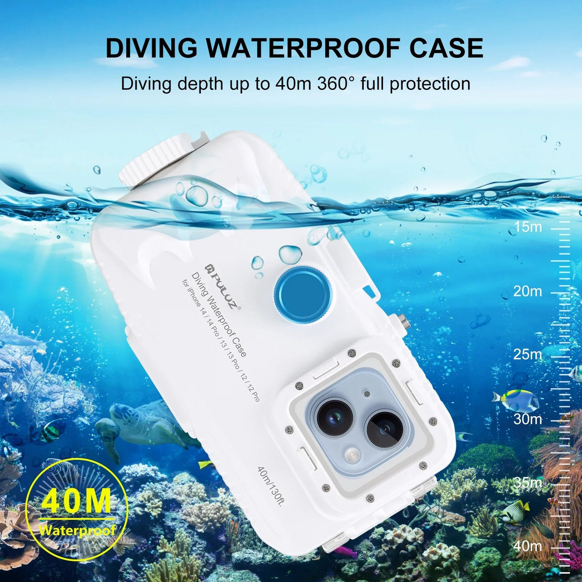 40M131ft Waterproof Phone Case Diving Case Smartphone Underwater Housing Protective Case with Red Filter Neck Strap Cleaning Cloth Replacement for 14/ 14 / 13/ 13 / 12/ 12 P
