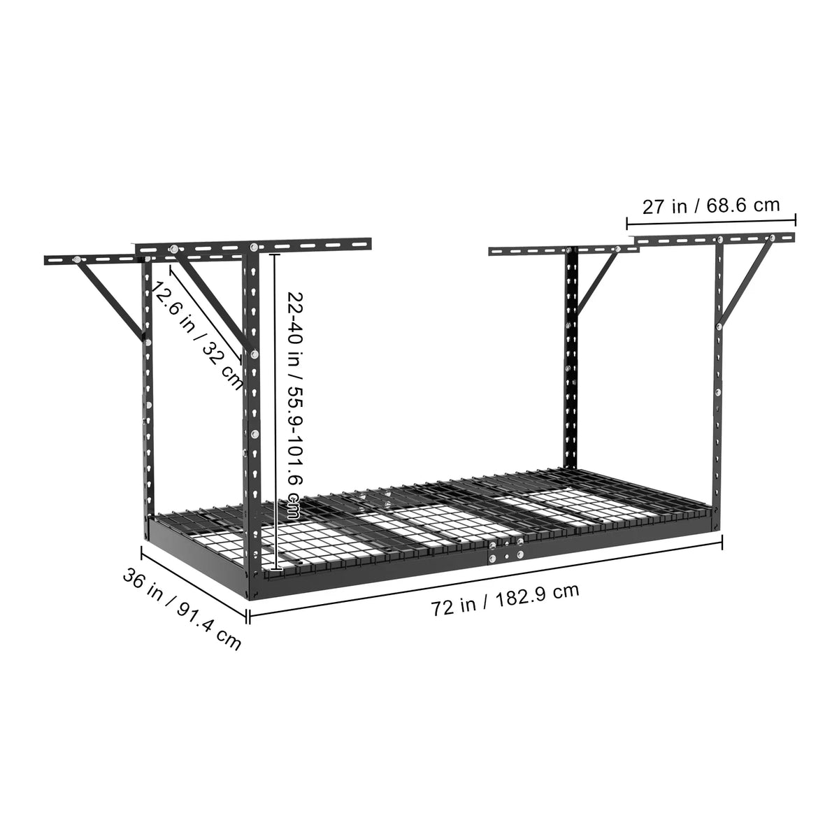 Overhead Adjustable Garage Storage Rack 36x72" Ceiling Rack 550 lbs Black