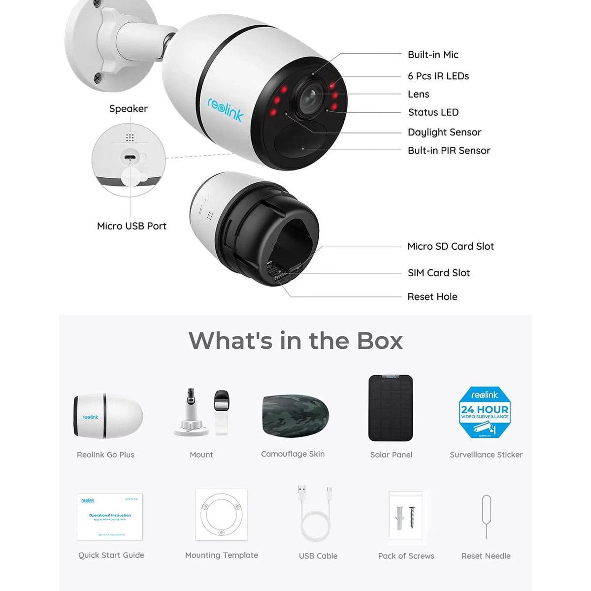 Reolink 2K+ 5MP Outdoor 4G  Cellular Battery-Powered Wireless Security Camera System, No WiFi Needed, Night Vision, Smart Person/Vehicle Detection, 2-Way Talk, Go Plus with White Solar Panel