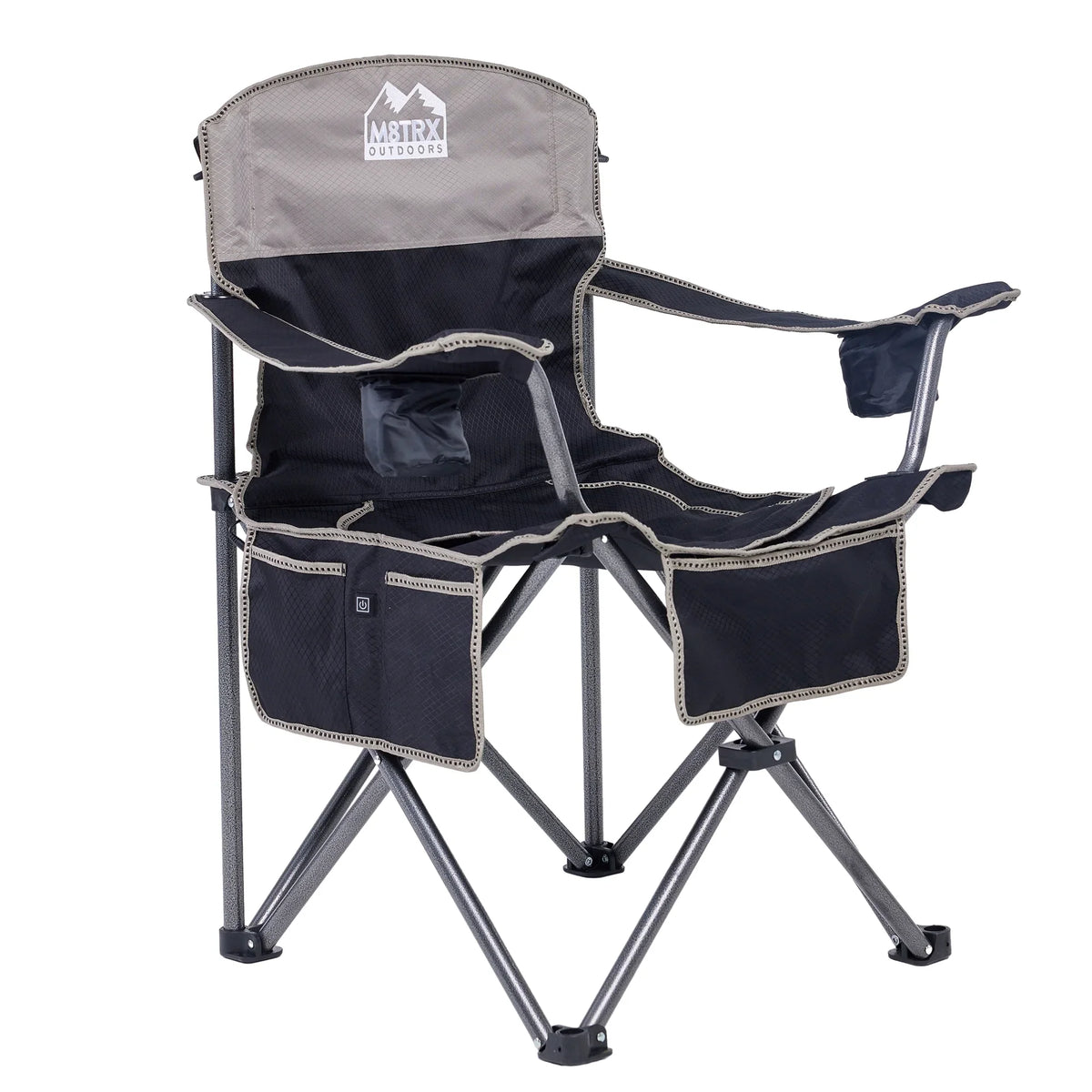 M8TRX Outdoors Heated Camping Chair, Portable Chair w/ 5000mAH Power Bank, 3 Heat Levels,  Charging Port, Black