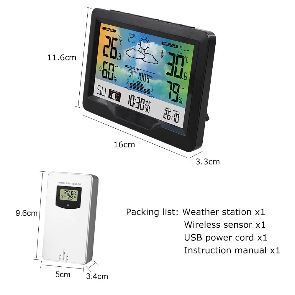 Htovila Clock, Temperature And Station WithWith Alarm Clock And Humidity With Temperature And Humidity Color Screen Weather WithTemperature Moon Phase Sooze Alarm Clock Moon