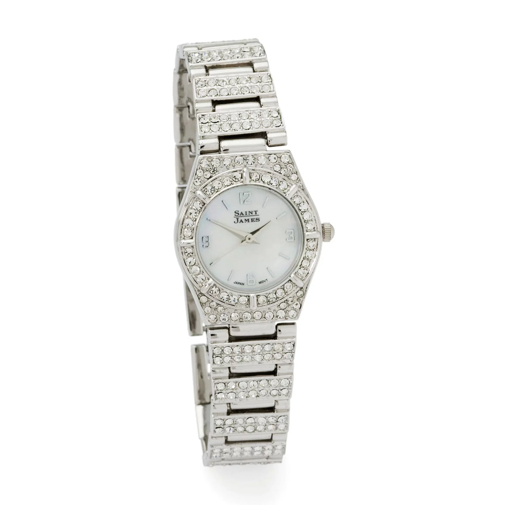 Ross-Simons Saint James Women's 25mm Crystal and Mother-Of-Pearl Watch in Stainless Steel, Women's, Adult