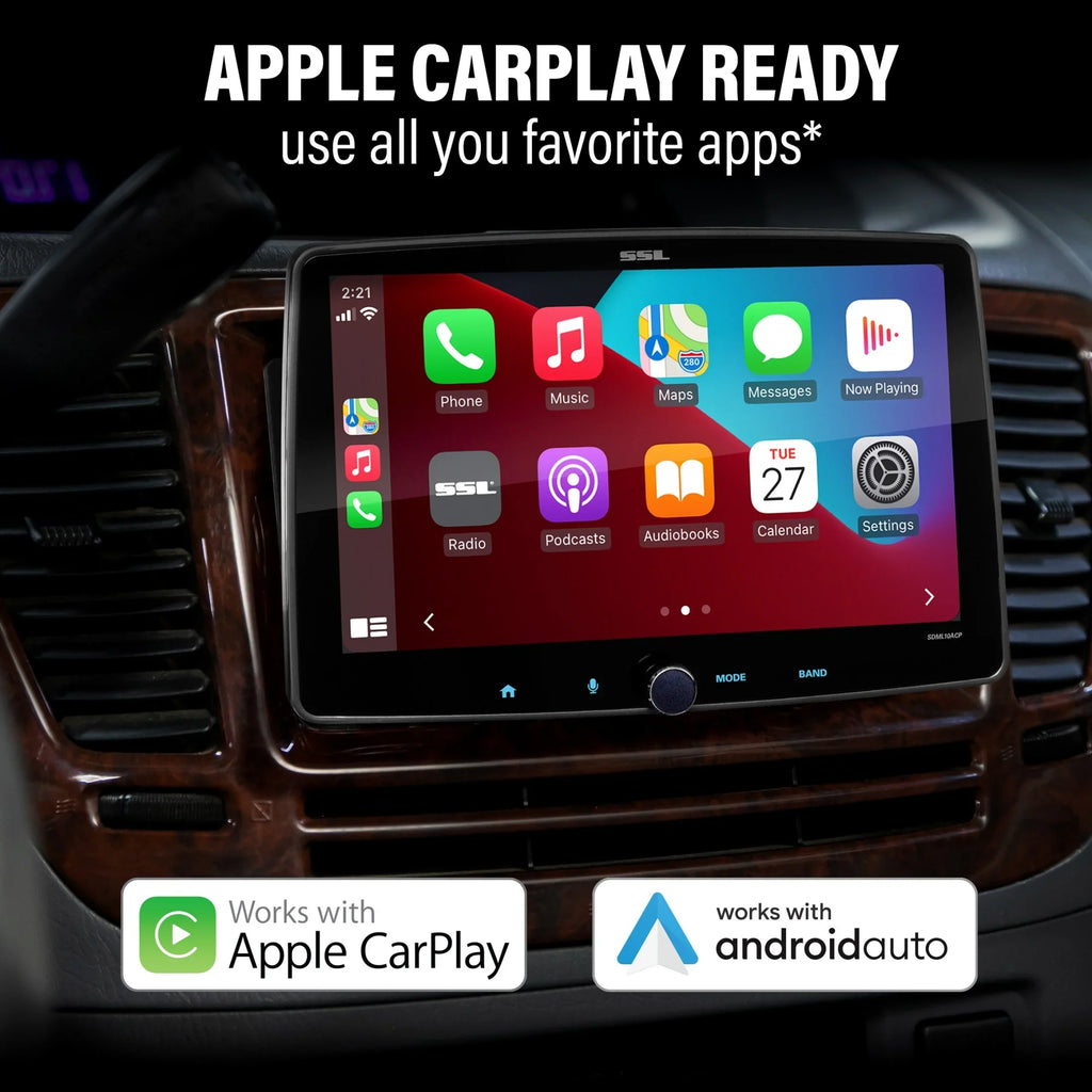 Sound Storm Laboratories SDML10ACPR Car Stereo - Apple CarPlay, Android Auto, Single Din, 10 Inch Touchscreen, Bluetooth Audio, No   Player, / Radio Receiver, Backup Camera,  Illumination