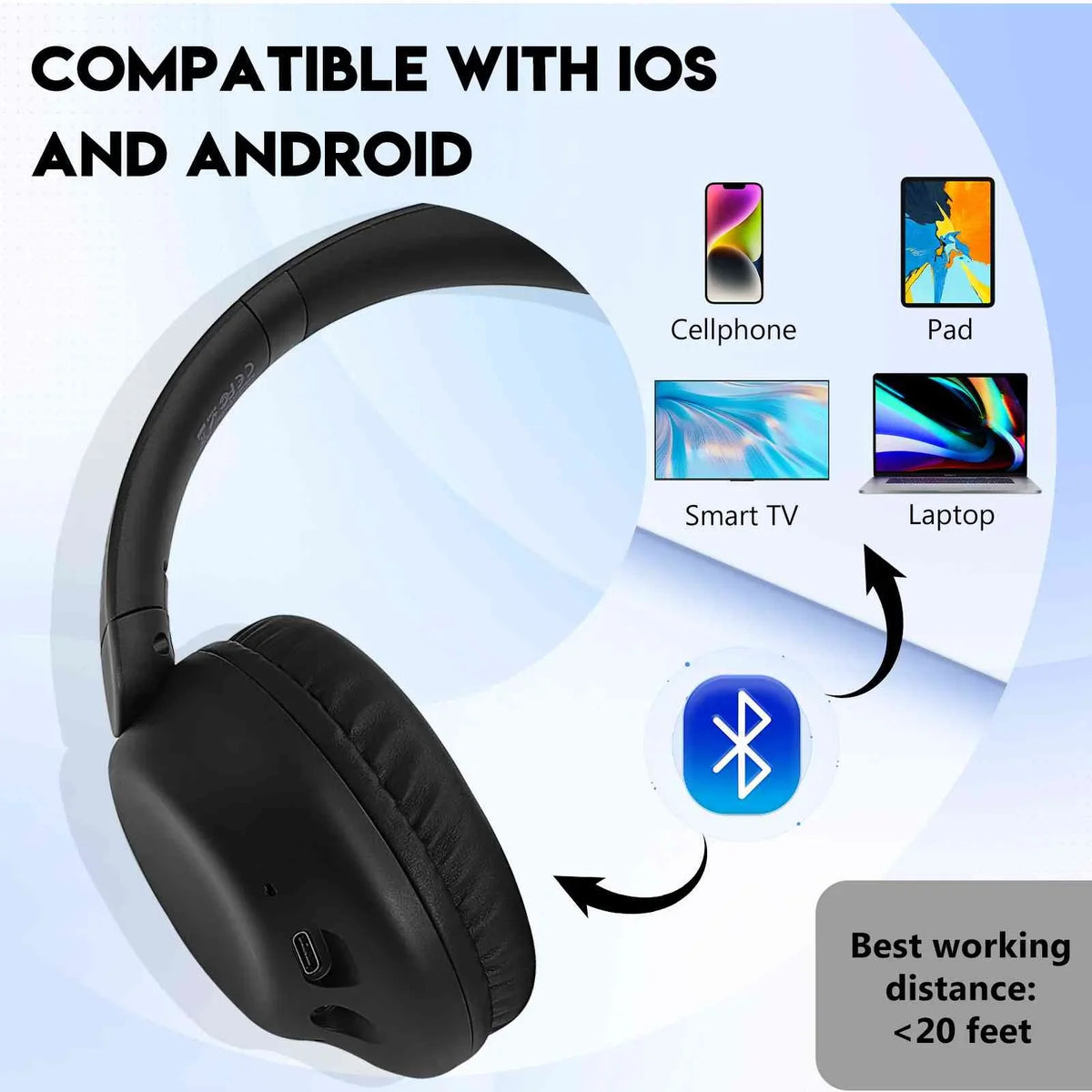 UrbanX UX991 Wireless Bluetooth Stereo Earphones High Resolution Audio Deep Bass Superior Comfort Over The Ear Headphones with Mic for  Desire 12 phone Call Support