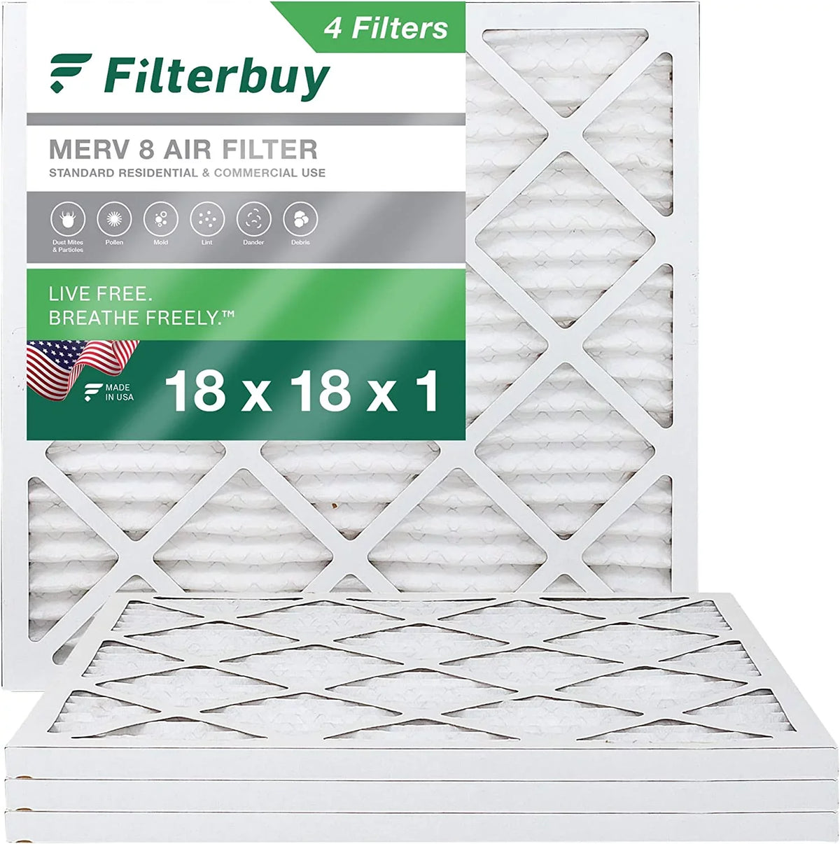 Filterbuy 18x18x1  8 Pleated   Furnace Air Filters (4-Pack)
