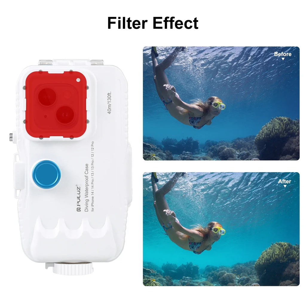 40M131ft Waterproof Phone Case Diving Case Smartphone Underwater Housing Protective Case with Red Filter Neck Strap Cleaning Cloth Replacement for 14/ 14 / 13/ 13 / 12/ 12 P