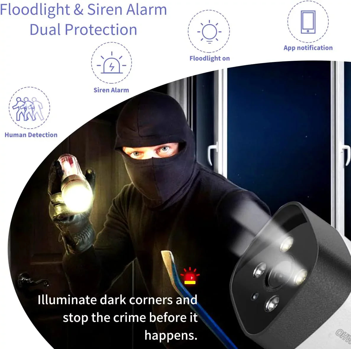 {4pcs 3.0MP Dual Antennas Floodlight}, Two-way audio Home Surveillance Wireless Security Camera System,  8CH  No , IP66 waterproof,  Human Detection