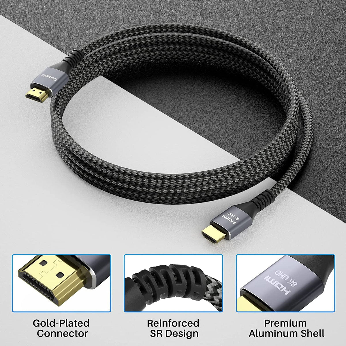 Short 8K  2.1 Certified Cable 2 Feet (2 Pack) 48Gbps High Speed Ultra  Braided Cord, 8K@60Hz 4K@120Hz eARC