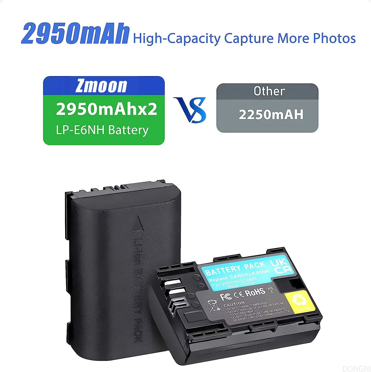 2-Pack -E6NH 2950mAh Batteries and Dual Charger for Canon  R R5 R6 5DS 6D 7D 60D 70D 80D 90D 5D Mark // Camera