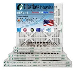 Glasfloss 20x30x1 -  10 -Qty:4 - Furnace Air Filter - Made in  (Actual Size: 19.5 x 29.5x7/8 inch)