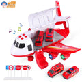Airplane Toy Fire Truck Playset with Music and Lights, Transformable Airplane Storage Cart, 3-6 Years Old Boys and Girls Birthday Christmas Gift (Red)