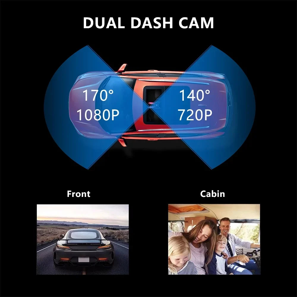 Dual Dash Cam 1080P Front and Cabin Car Dashboard Camera with  Night Vision, 2 Channel Driving Recorder Motion Detection, Parking Monitoring, Accident Locked, Loop Recording, 1.5in