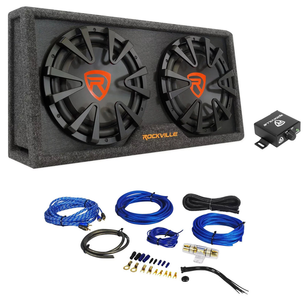 Rockville RG212CA 2000w Dual 12 inches Vented Powered Car Subwoofer Enclosure+Amp Kit
