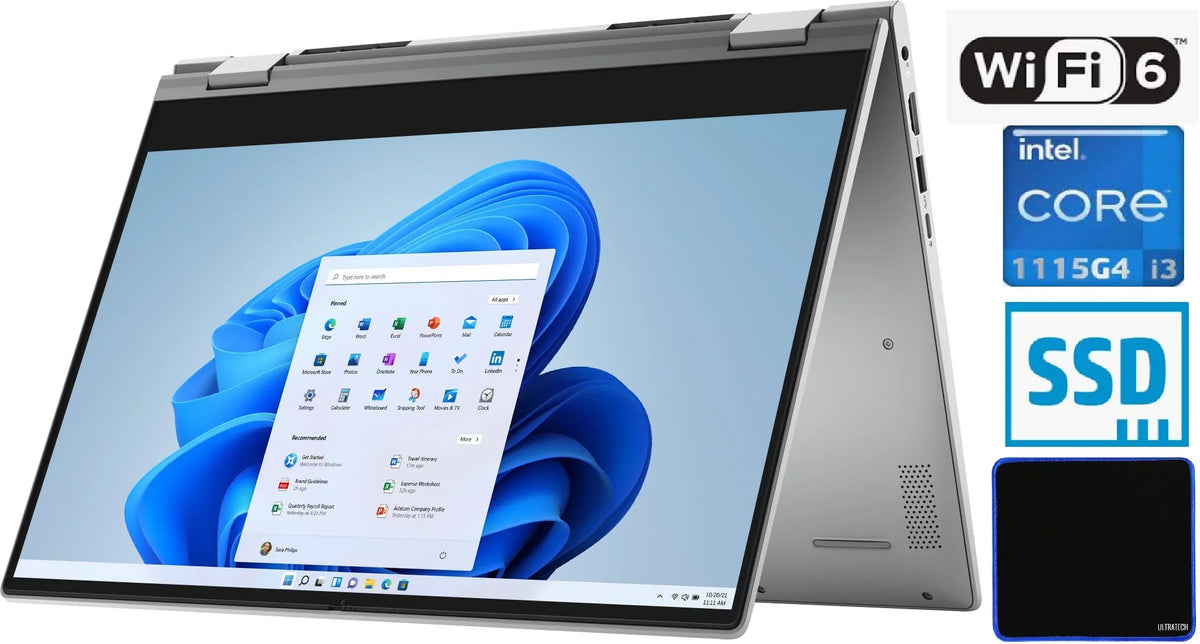 Dell Inspiron 5000 2-in-1 Laptop / 14"  Touch-Screen / 11th Gen Intel Core i3-1115G4/ 8GB DDR4/ 256GB / Webcam/ WiFi 6/ Bluetooth/ Win 10/Platinum Silver/ with UltraTech Mouse Pad Bundled