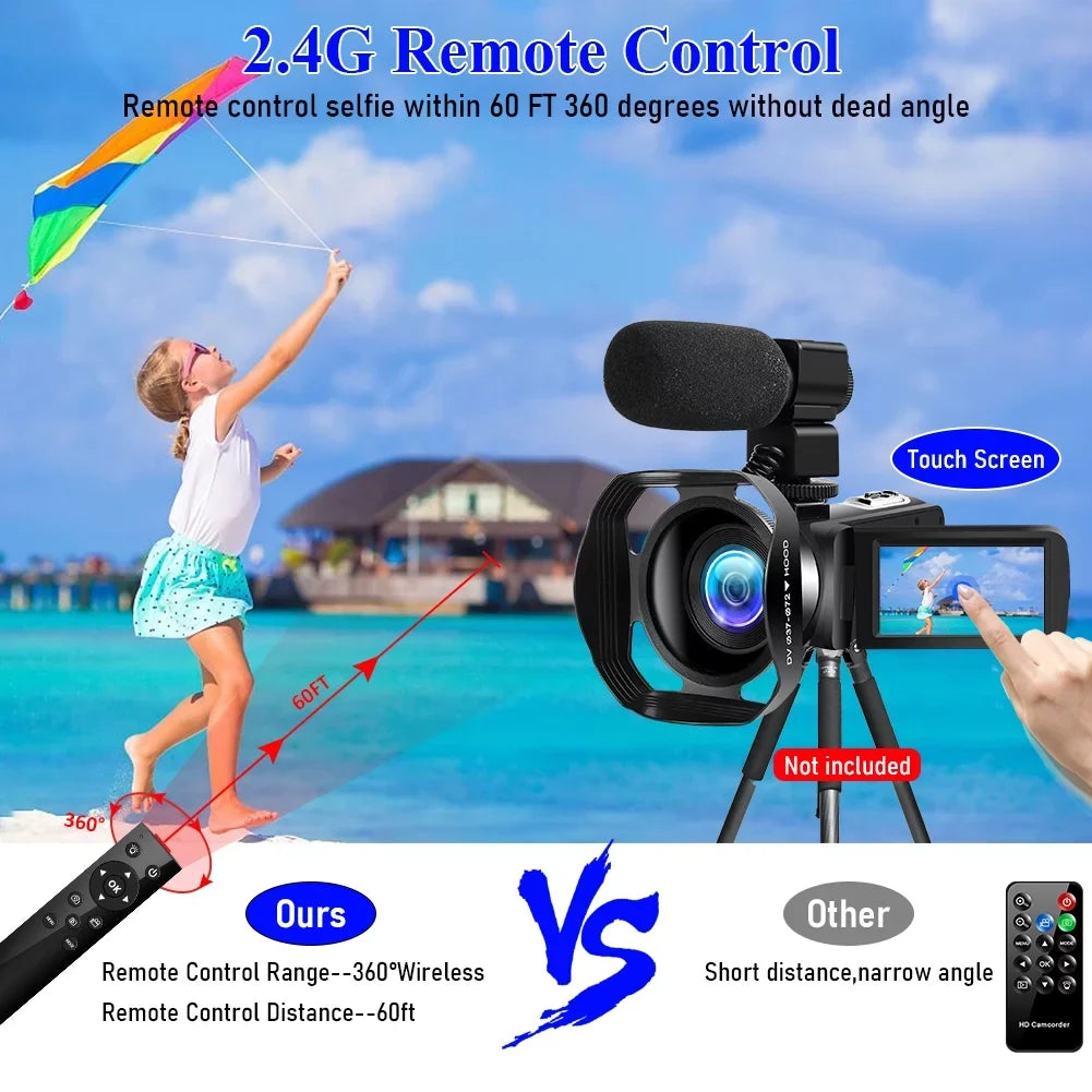 4K Video Camera for Youtube Camcorder 48MP 60FPS WiFi Vlogging 18X Digital Camera  Night Vision