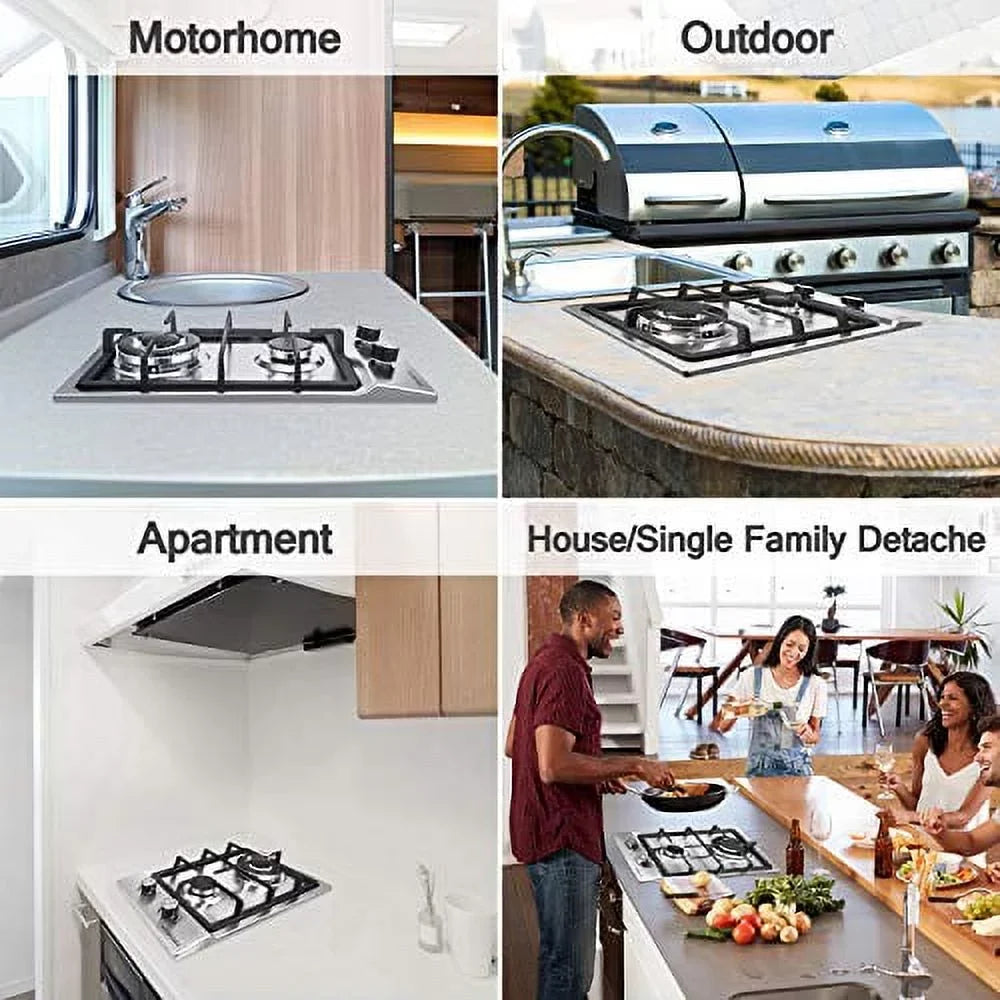 Gas Stove Gas Cooktop 2 Burners,12 Inches Portable Stainless Steel Built-in Gas Hob / Dual Fuel Easy to Clean for RVs, Apartments, Outdoor