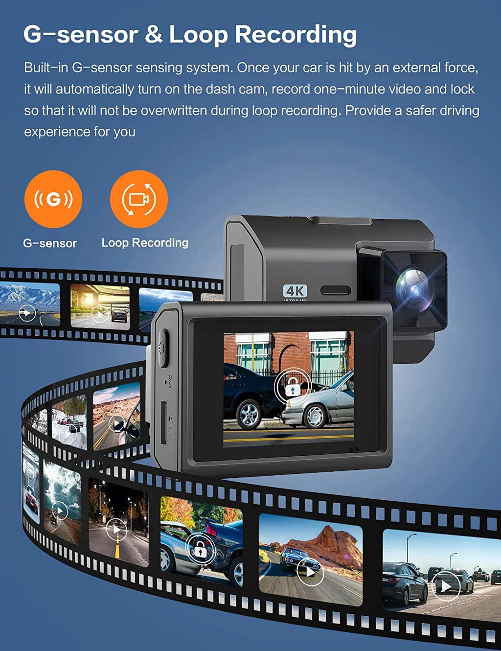4K Front and Rear Dash Cam for Cars, Dual Dash Cam with  Card, 2 Inch Dash Camera with  , Night Vision, Loop Recording, Parking Mode, Wide Angle, 64GB  Card Included