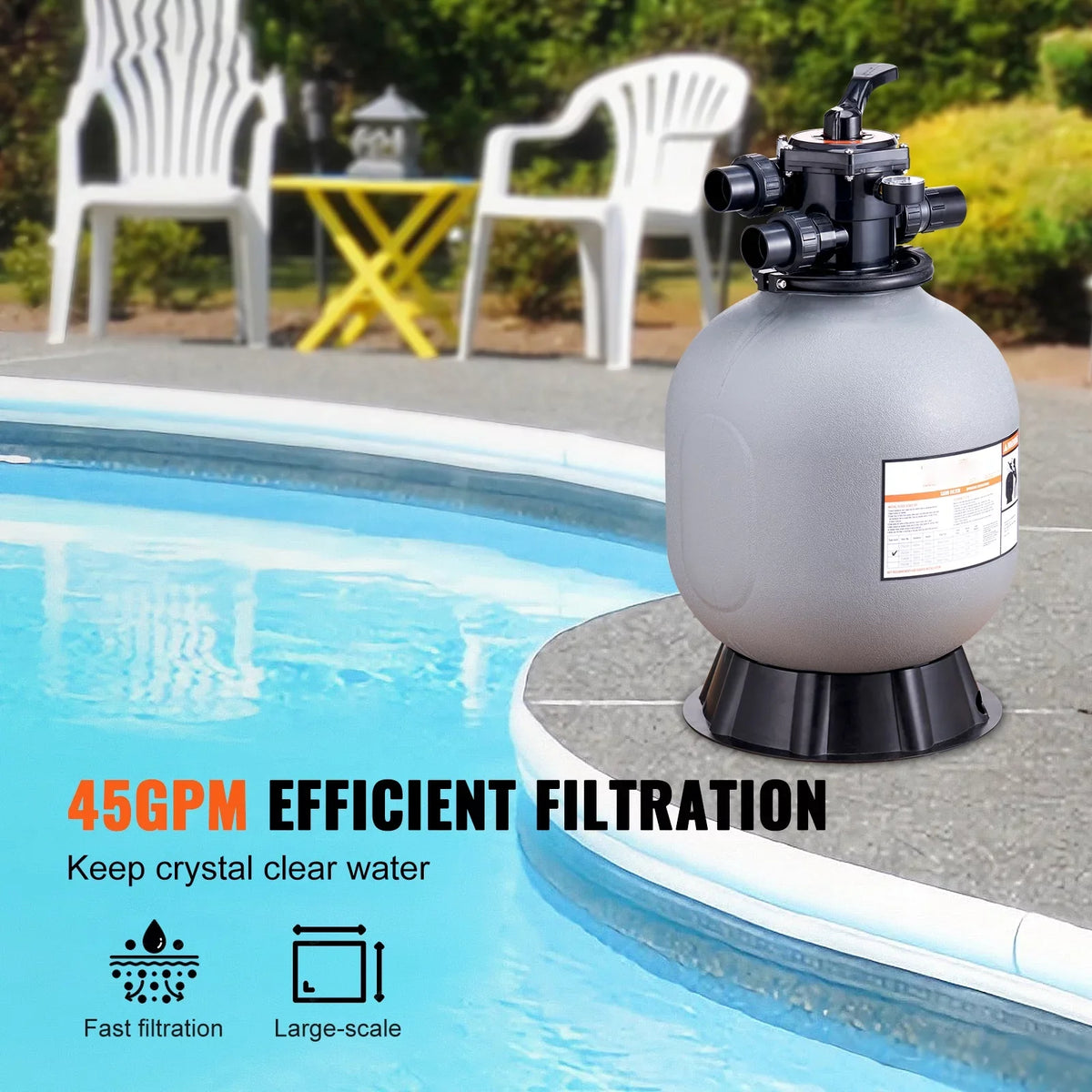 Swimming Pool Sand Filter 19" Above Inground Sand Filter with 7-Way Valve