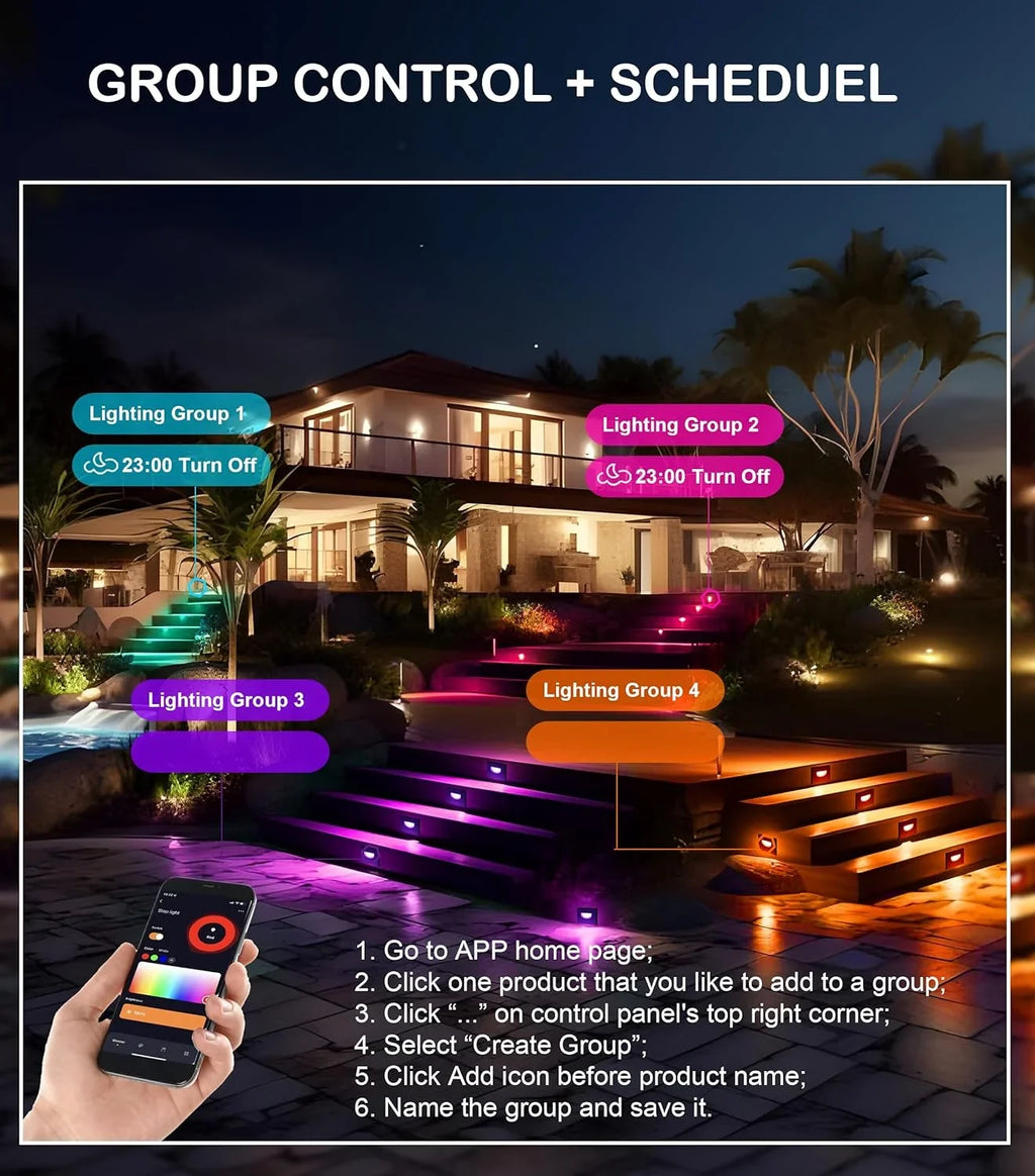 120V Indoor Outdoor Smart  Step Lights,  Color Changing Stair Lights,3W 2700K-6500K,Hub Included,Compatible with and Google Home Assistant, 6 Pack