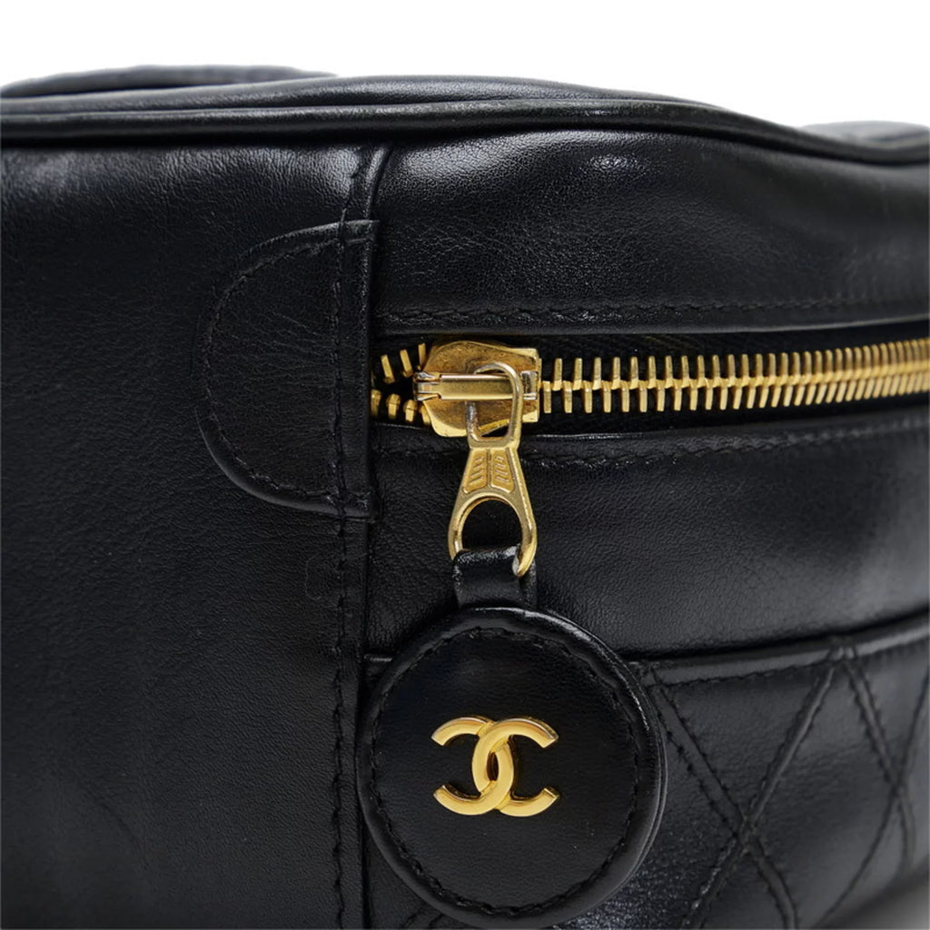 Pre-Owned Chanel Cocomark Bicolore Vanity Bag Handbag Black Lambskin Ladies  (Fair)