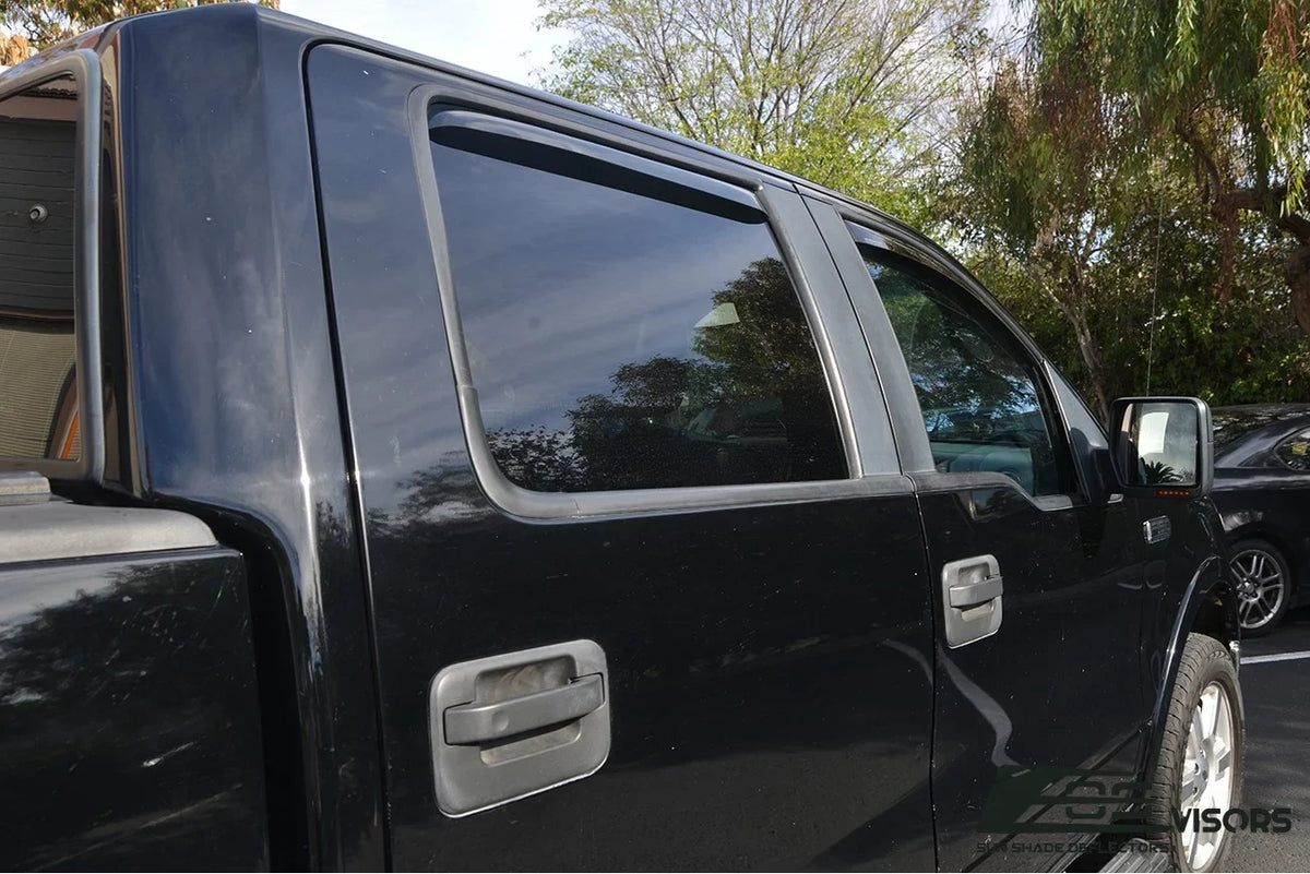 Extreme Online Store  Visors in-Channel Style Side Vents Rain Guard Window Deflectors for 2004-2008 Ford F-150 Crew Cab Models