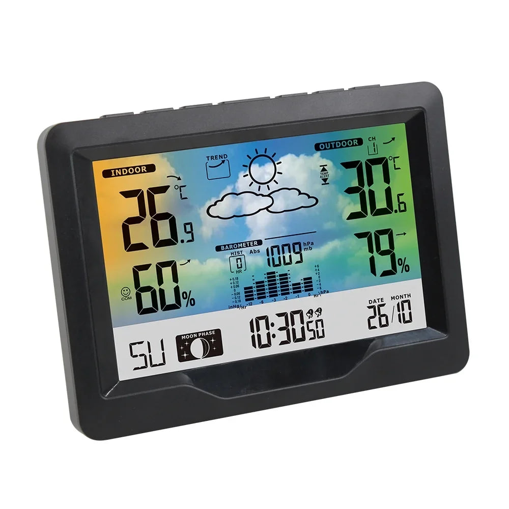 Htovila Clock, Temperature And Station WithWith Alarm Clock And Humidity With Temperature And Humidity Color Screen Weather WithTemperature Moon Phase Sooze Alarm Clock Moon