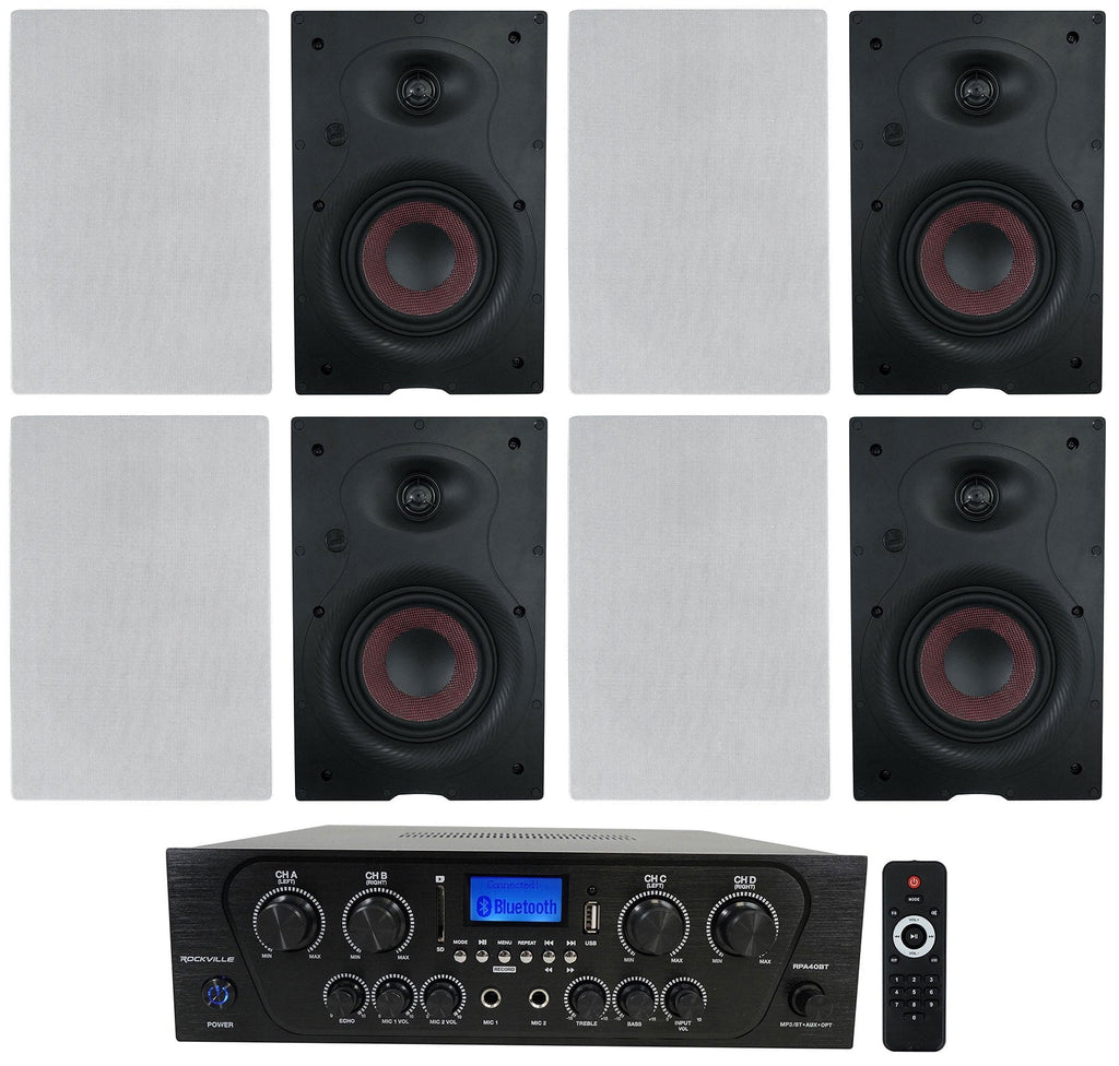Rockville RPA40BT 4-Room/Zone Home Audio Kit w/Receiver+(8) In-Wall Speakers