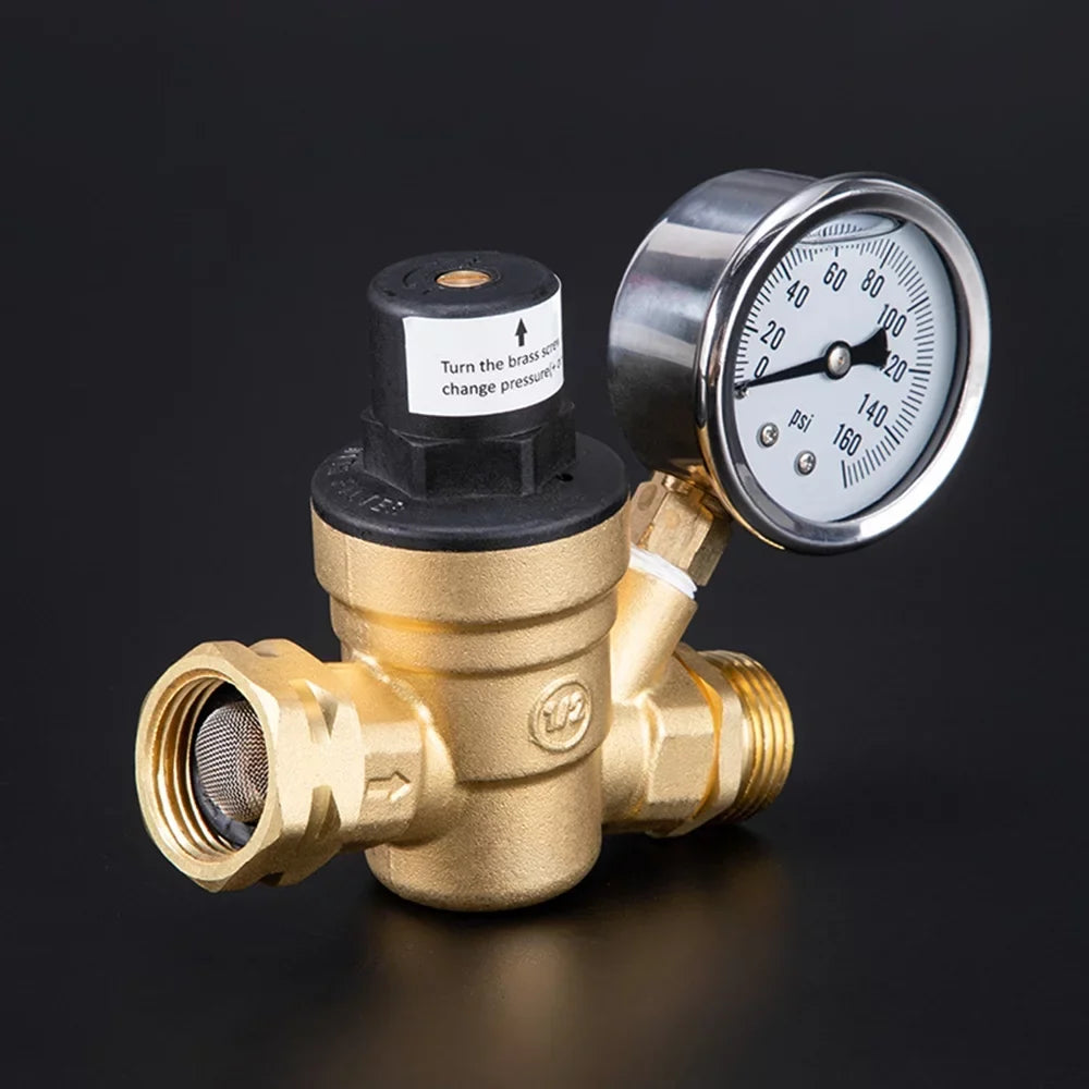 Yabuy Durable Brass Water Pressure Regulator Valve with Inlet Screened Filter Ideal for  Plumbing System