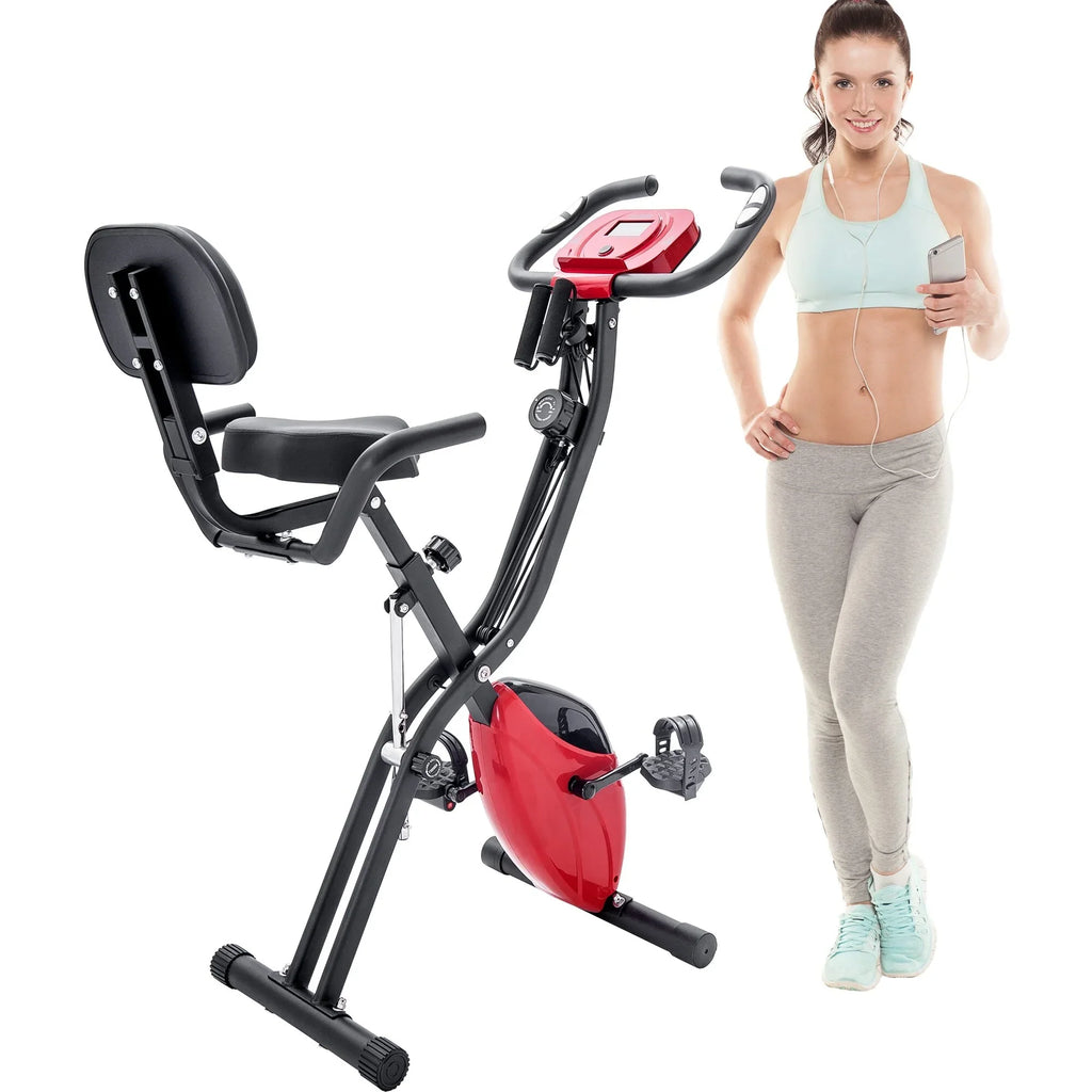 Folding Fitness X-Bike with 10-Level Adjustable Resistance, Arm Bands Black