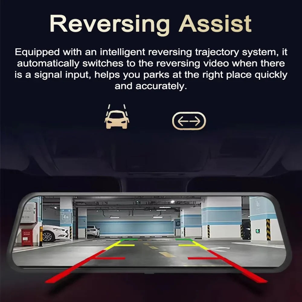 Aibecy 1080P  Dash Front & Rear Dual Driving Recorder with 9.66 Inch Touchscreen 170° Wide Angle Support Clear Night-Vision Parking Monitor Motion Detection Collision Locking Loop Recording Re