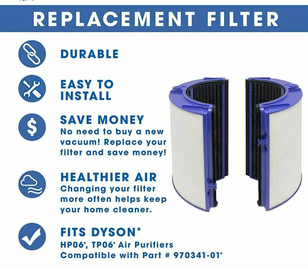 Air Purifier Filter Replacement Compatible with Dyson HP06, TP06, PH01,PH02 Part # 969048-01 ( for TP04 or HP04)