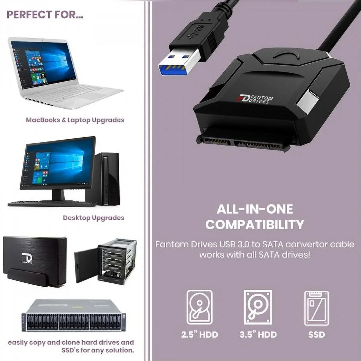 Fantom Drives  6TB Hard Drive Upgrade Kit with Seagate Barracuda ST6000DM003 (3.5"), Fantom Drives  3. 0 to  Cable Converter, 12V Power Supply, and Fantom Drives Cloning Software Inside