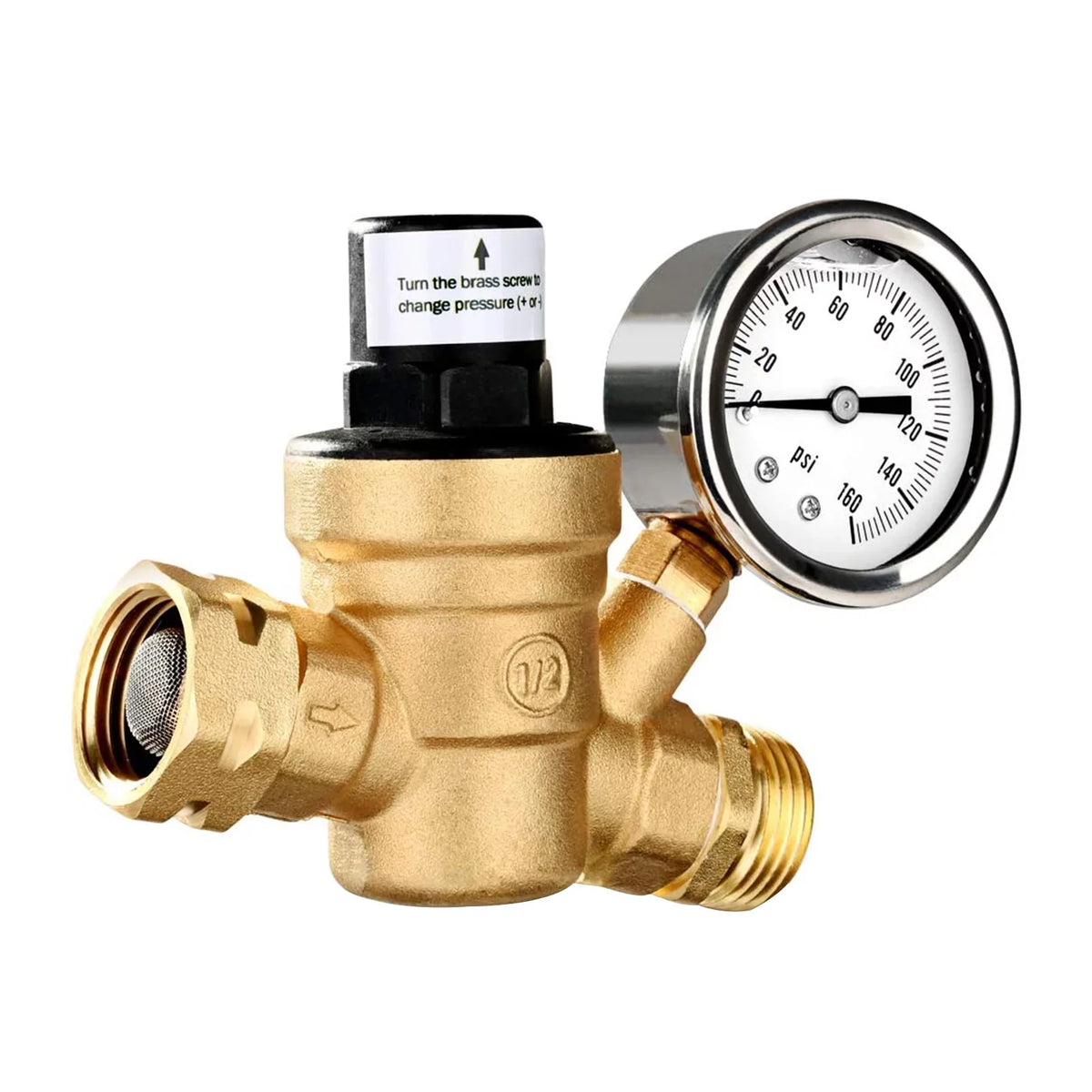 Yabuy Durable Brass Water Pressure Regulator Valve with Inlet Screened Filter Ideal for  Plumbing System