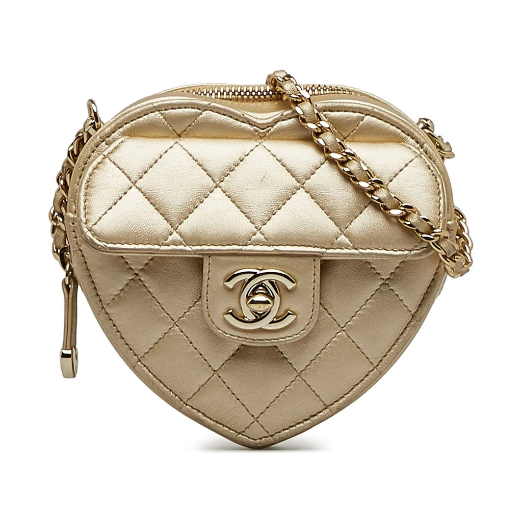 Pre-Owned Authenticated Chanel Mini  in Love Heart Crossbody Lambskin Leather Gold Crossbody Bag Unisex (Good)