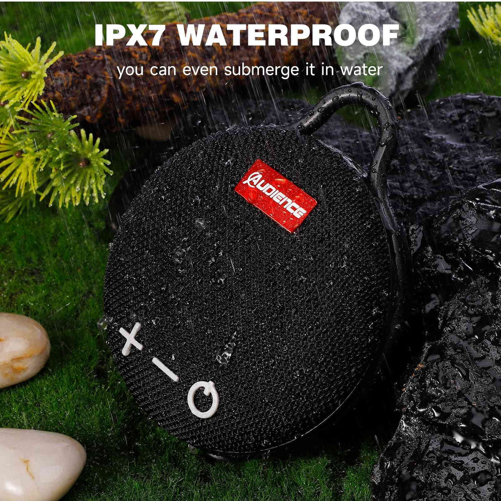 UrbanX Bluetooth 5.0 Speaker with Clip, 20H Playtime, Compact Speaker with Big Sound, Punchy Bass, Wireless IPX7 Waterproof Speaker for  K62 & Beach, Pool, Boat, Biking Black 1 Pack