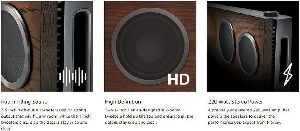 House of Marley, One Foundation Premium Home Audio Hi-Fi System, 3.5 High-Output Woofers, 2 x 1 High-Definition Tweeters, 220 Watt Stereo Power,  Certified Solid Oak Baffle, -DA002- Regal