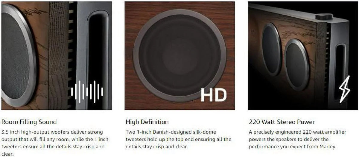 House of Marley, One Foundation Premium Home Audio Hi-Fi System, 3.5 High-Output Woofers, 2 x 1 High-Definition Tweeters, 220 Watt Stereo Power,  Certified Solid Oak Baffle, -DA002- Regal