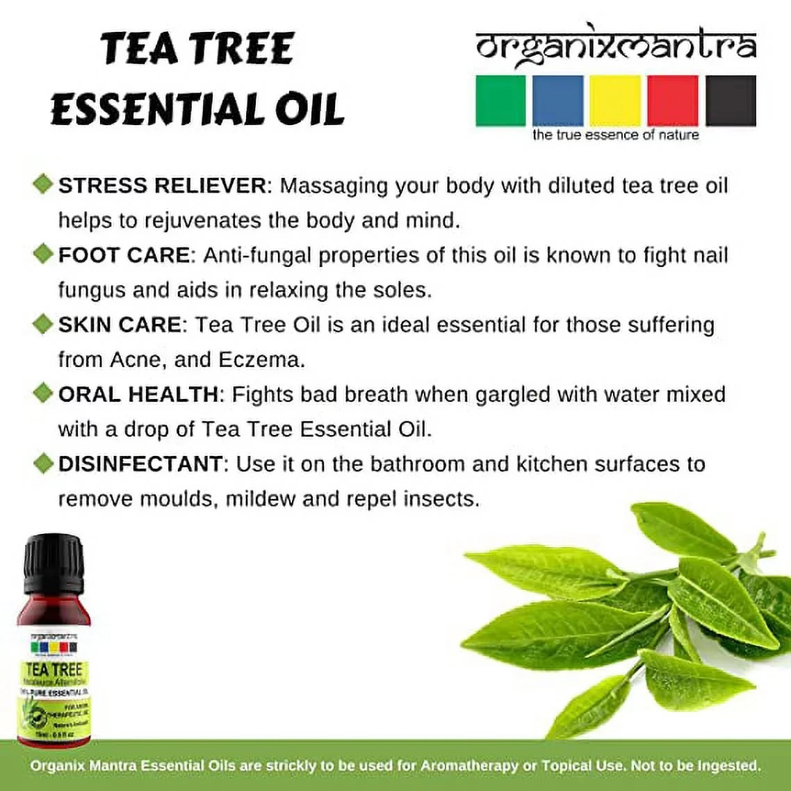 Organix Mantra Tea Tree Essential Oils for Skin, Hair, Face, Acne Care, 100% Pure, Natural and Undiluted Therapeutic Grade Essential Oil (Tea Tree 15ML)