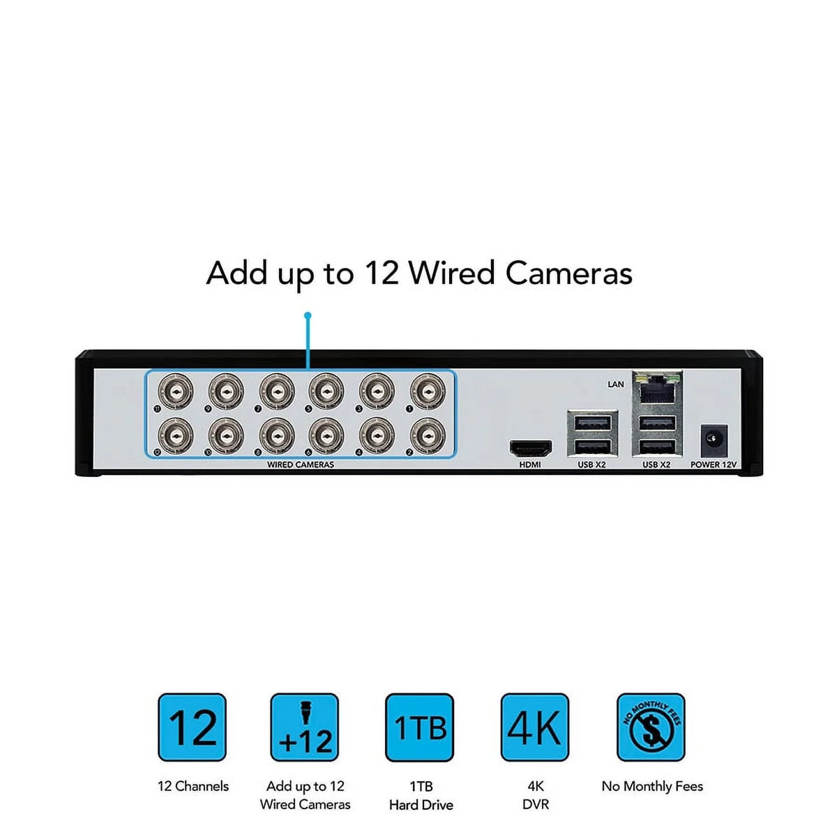 Night Owl Security Camera System , 12 Channel  with 1TB Hard Drive, 4 Wired 4K Ultra  Spotlight Surveillance Bullet Cameras, Indoor Outdoor Cameras with Night Vision