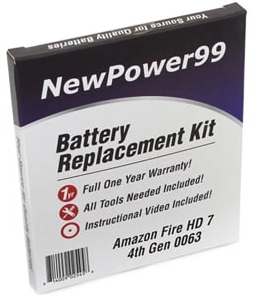 Amazon Fire  7" 4th Generation 0063 Battery Replacement Kit with Tools, Video Instructions, Extended Life Battery and Full One Year Warranty