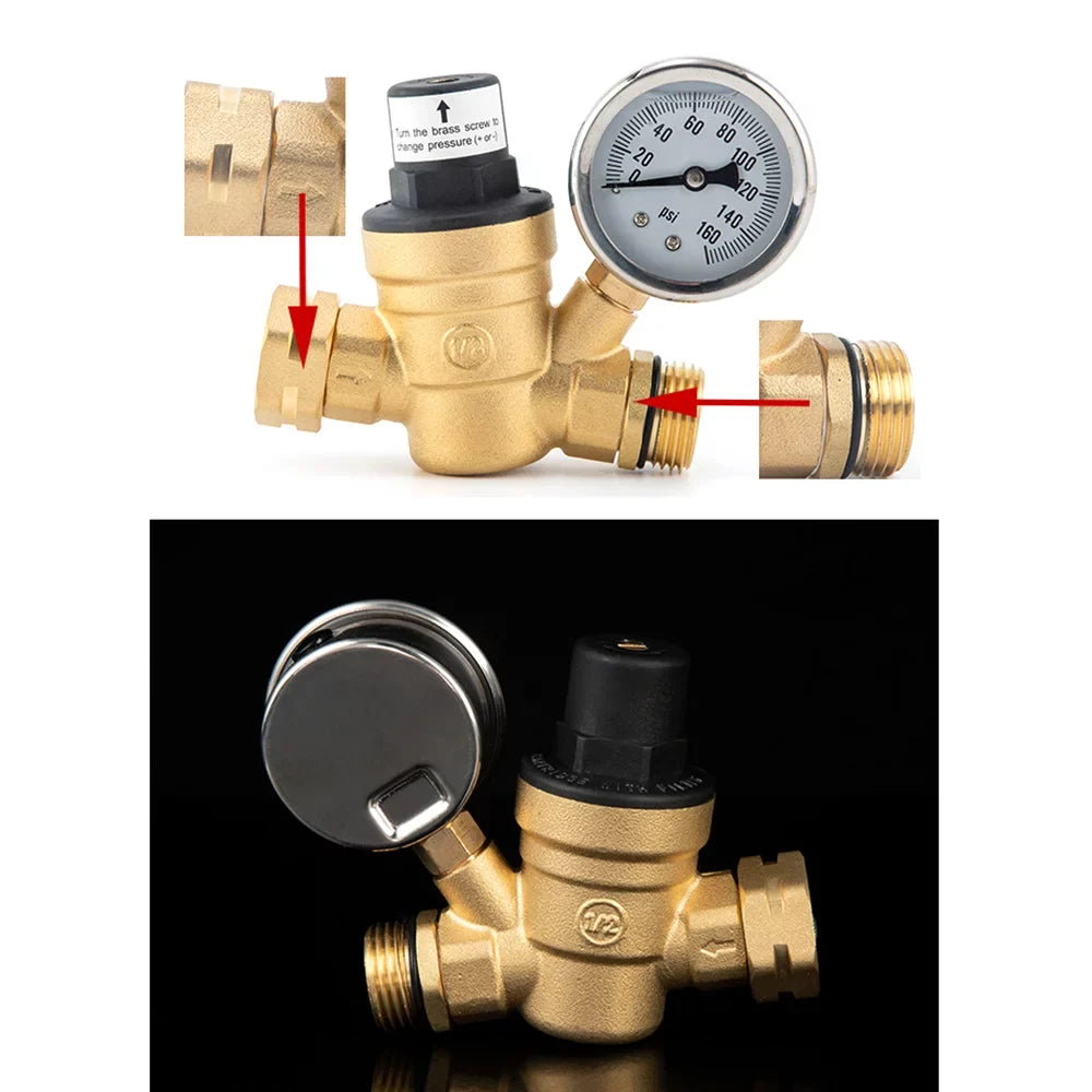 Yabuy Durable Brass Water Pressure Regulator Valve with Inlet Screened Filter Ideal for  Plumbing System