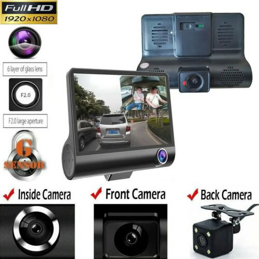 1080P 4" Dual Lens  Car  Rearview Video Dash Cam Recorder Camera G-Sensor
