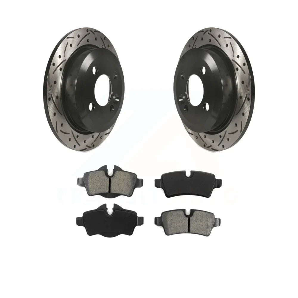 Transit Auto - Rear Coated Drilled Slotted Disc Brake Rotors And Semi-Metallic Pads Kit For Mini Cooper -100459