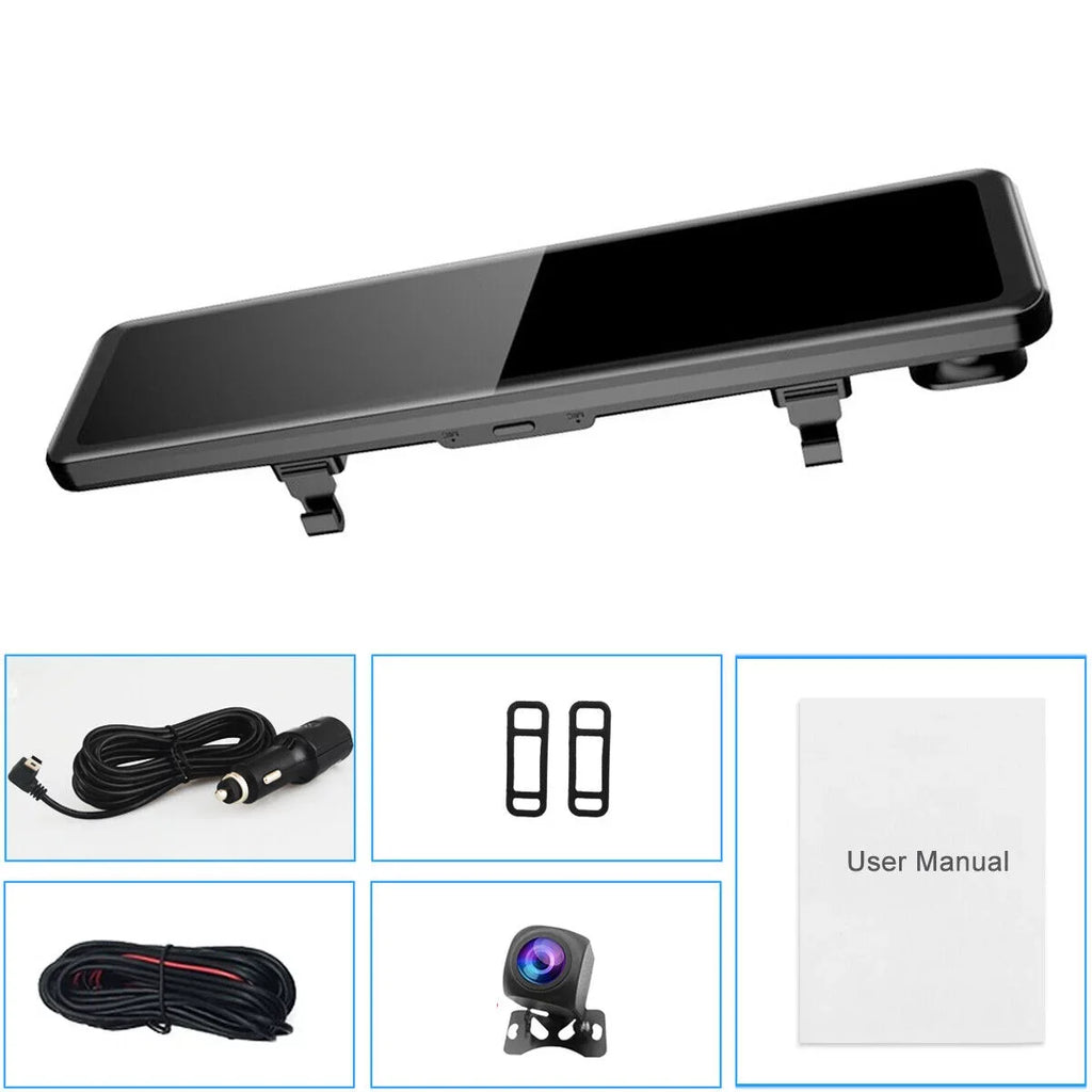 4K Mirror Dash Cam Backup Camera 12" Large Full Touch Screen Front and Rear View Camera  Waterproof Backup Car Camera 170° Wide Angle, Starlight Night Vision, Parking Monitor