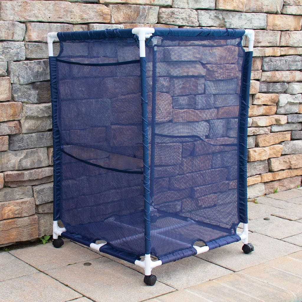 Pool Bins Pool Storage Organizer Mesh Rolling Pool Equipment Bin, Medium, (25.4" W X 25.4" L x 40" H) - Style -M200, Blue, -1513