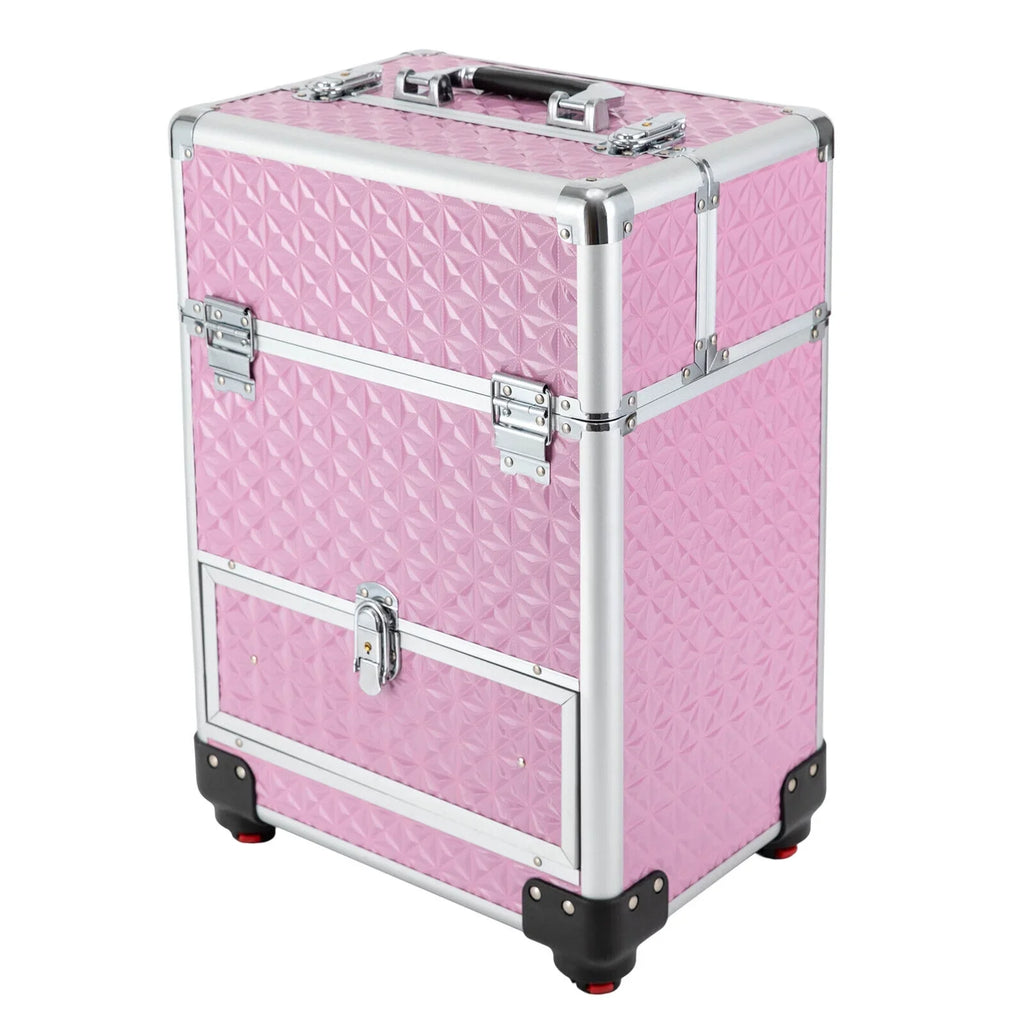 Professional Makeup Trolley Lockable Nail Embroidery Hair Styling Tools Storage Box with Drawers Pink