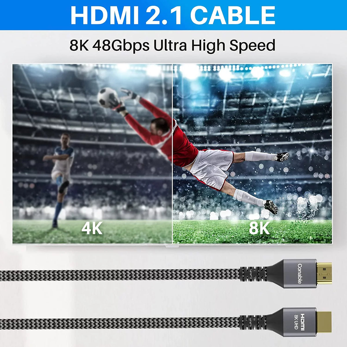 Short 8K  2.1 Certified Cable 2 Feet (2 Pack) 48Gbps High Speed Ultra  Braided Cord, 8K@60Hz 4K@120Hz eARC