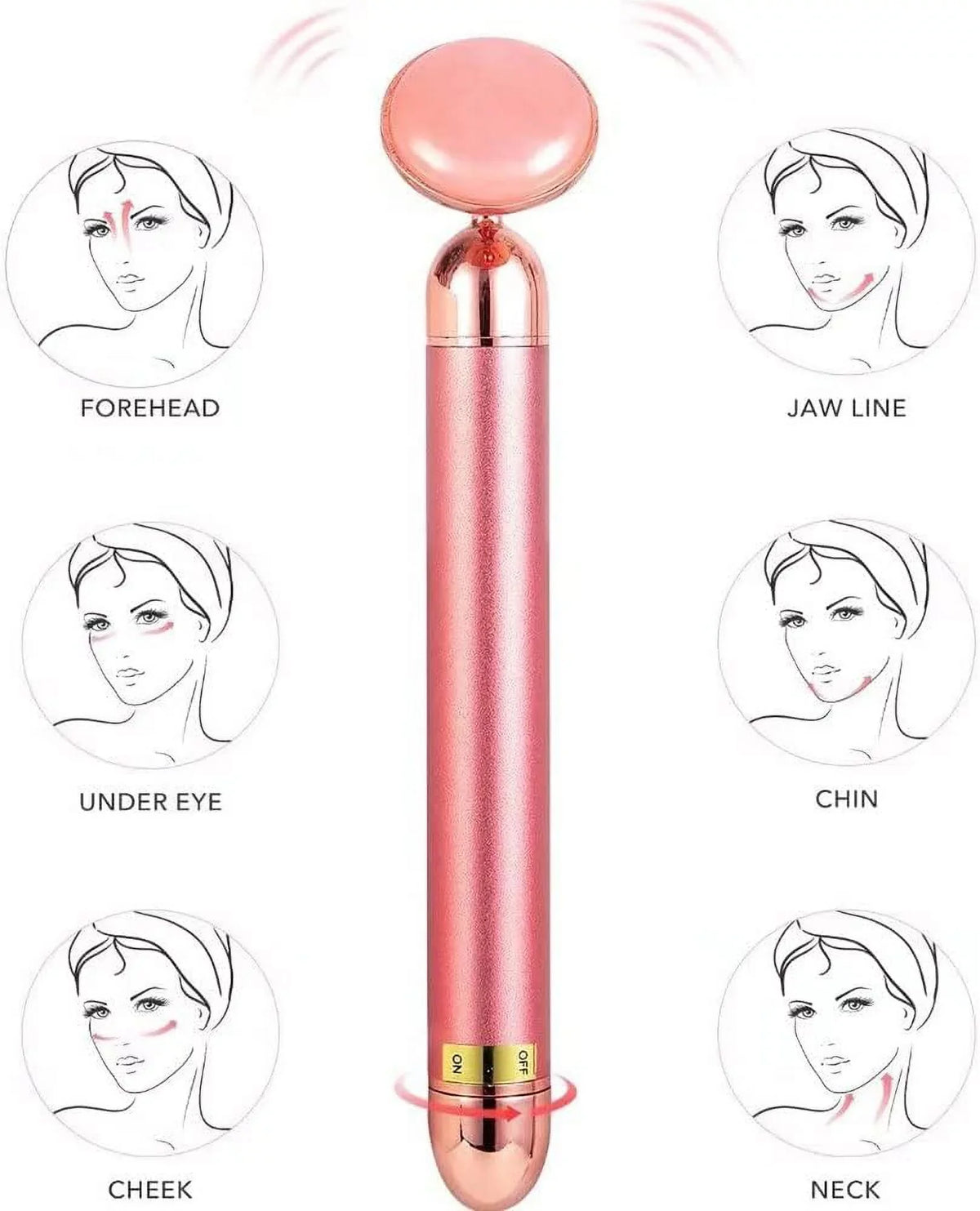 Innotech 5-in-1 24K Gold Beauty Bar Face Massager Electric Vibrating Rose Quartz 3D Roller Face Lifting Body Facial Gua Sha Jade Roller