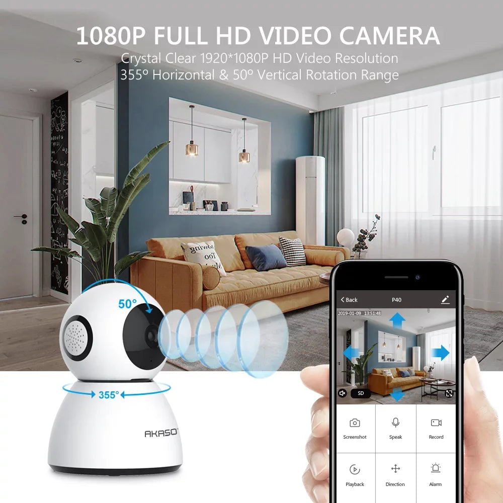 Security Camera WiFi  Camera, 1080P  Smart Home Surveillance Camera, Baby/Pet Monitor Work with Alexa