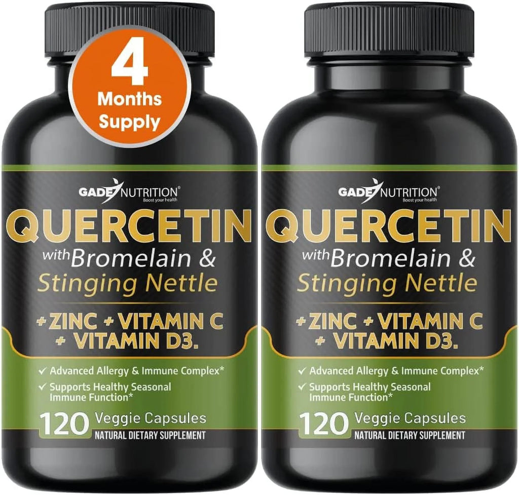 Quercetin with Vitamin C and Zinc - Nettle Quercetin - Quercetin 500mg - Quercetin with Bromelain - Zinc Quercetin + Vitamin D3 - 240 Veggie Caps - (Non-, Gluten-Free, Vegan) 4 Month Supply